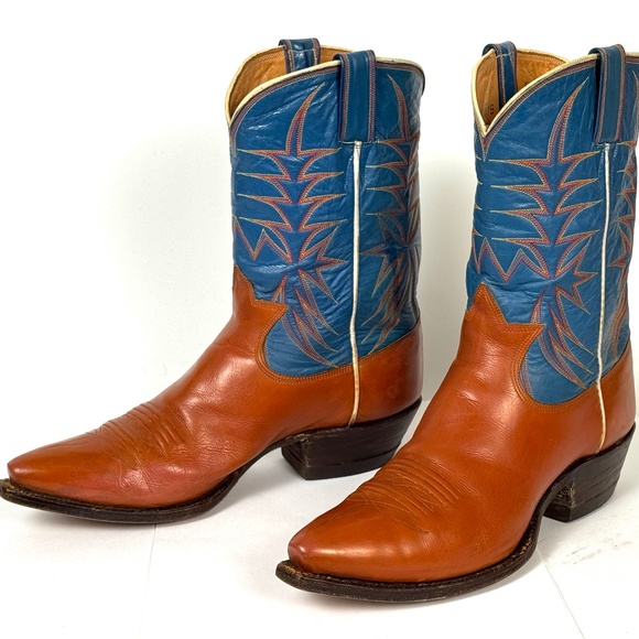 Dixon Vintage 50\'s Cowboy Boots - Wmns 7B Brown Blue Shorty Excellent Pee Wee